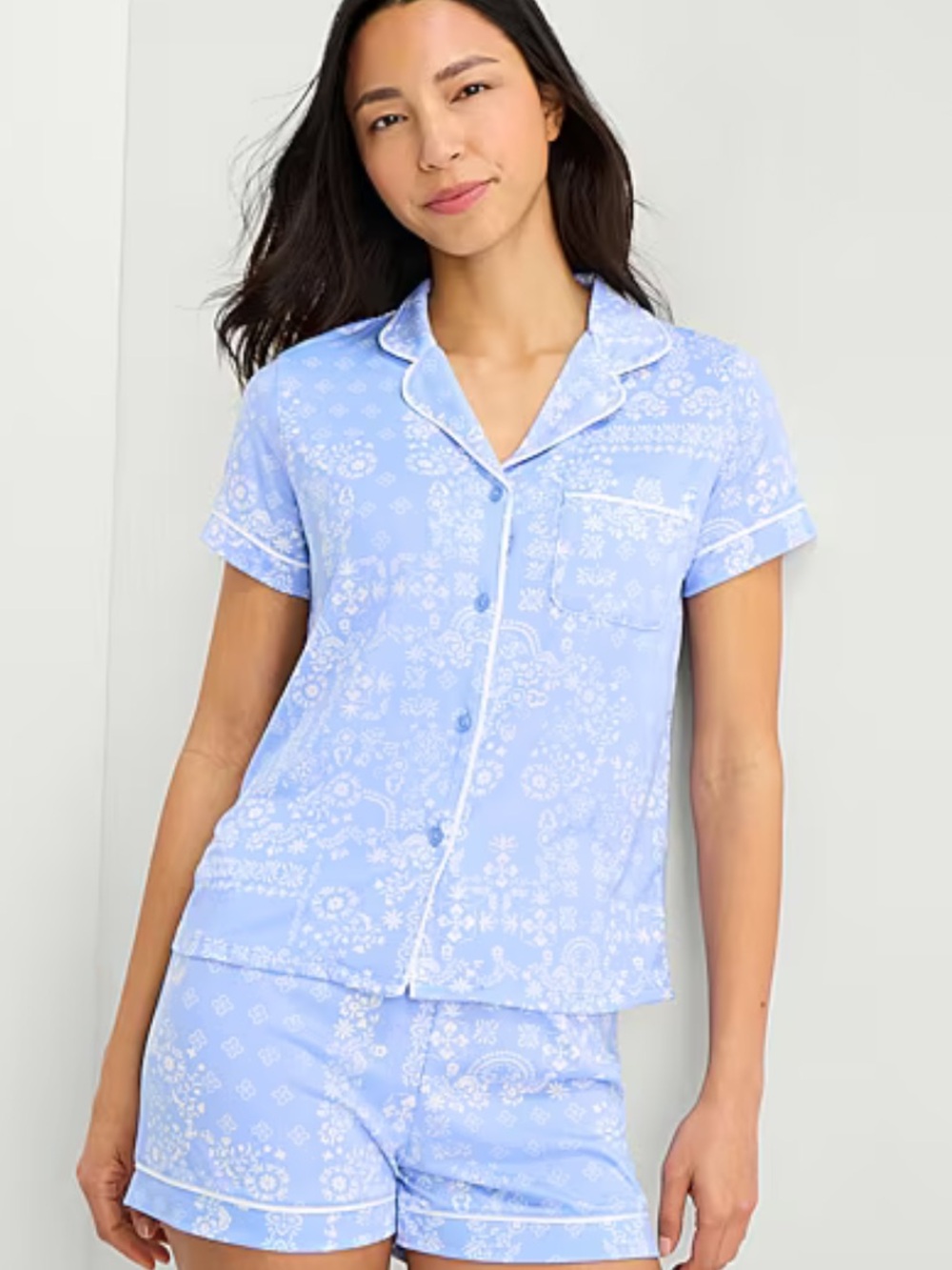 Jaclyn New York Button Down Baby Blue Bandana 2-PC. Pajama Set Size Medium NWT